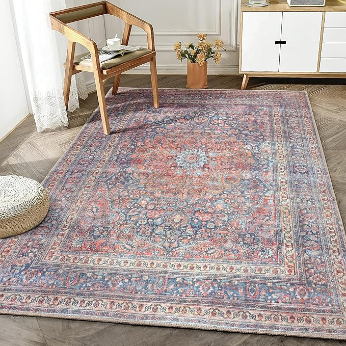 Bloom Rugs Washable Non-Slip 5' x 7' Rug - Multicolor Traditional Medallion Area Rug for Living Room, Bedroom, Dining Room, and Kitchen - Exact Size: 5' x 7'