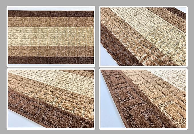 Custom Length Hallway Runner Rug,Slip Resistant,Meander Brown, 26 Inch X 16 feet, Sold and Priced Per Foot