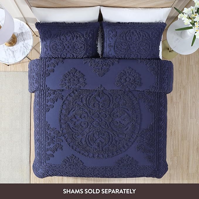 Beatrice Home Fashions Medallion Chenille Bedspread, Full, Navy
