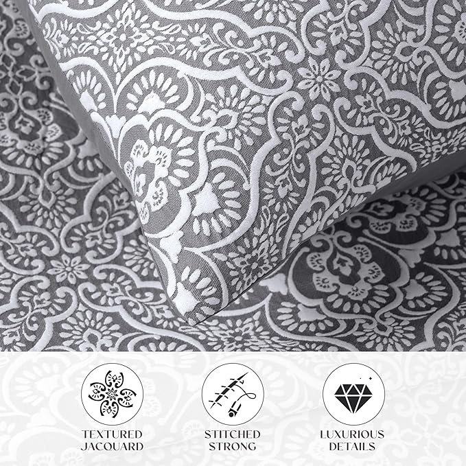 Superior 3 Piece Bedspread Set, Home Bed Decor, Decorative Bed Spread, 2 Pillow Shams, Medium Weight Blanket, Floral Matelasse Coverlet, Bedding Essentials, Enzy Collection, California King, Charcoal