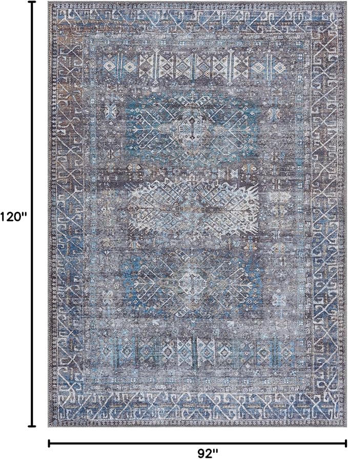 Bloom Rugs Washable 8' x 10' Rug - Slate Gray/Blue Traditional Area Rug for Living Room, Bedroom, Dining Room, and Kitchen - Exact Size: 8' x 10'