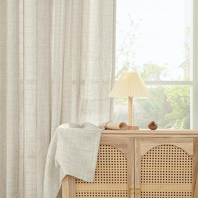YoungsTex Linen Cafe Curtains 36 Inch Length with Bronze Grommet, Short Drapes Light Filtering Semi Sheer Privacy for Kitchen Bathroom Decorative, 42 x 36 Inch, 2 Panels