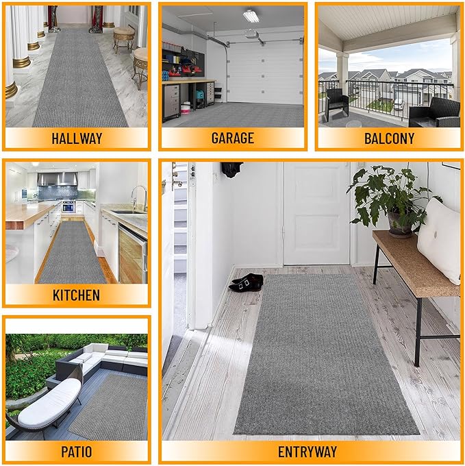 Ottomanson 3'11" x 8' Hallway Runner with Scraper Pile - Extra Durable Non-Slip Rug Mat for Indoor & Outdoor Use - Ideal for Kitchen, Entryway & Garage - High-Traffic Carpet, Gray