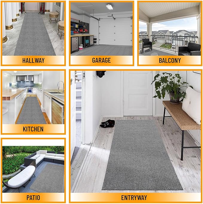 Ottomanson 2'7" x 8' Hallway Runner with Scraper Pile Extra Durable Non-Slip Rug Mat for Indoor & Outdoor Use - Ideal for Kitchen, Entryway, Patio & Garage - High-Traffic Carpet, Gray