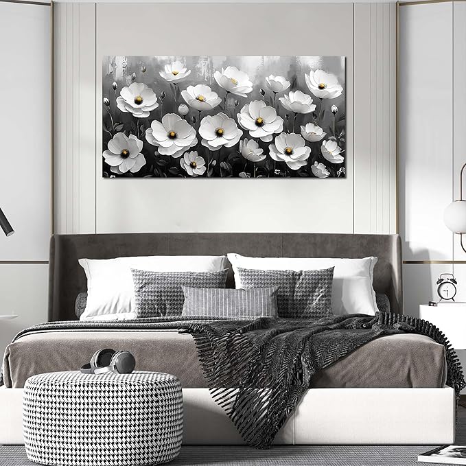 Prepeyssee Black and White Botanical Wall Art floral wall decor for Bedroom Living Room Office Modern Artwork Canvas Prints 24x48 Inch