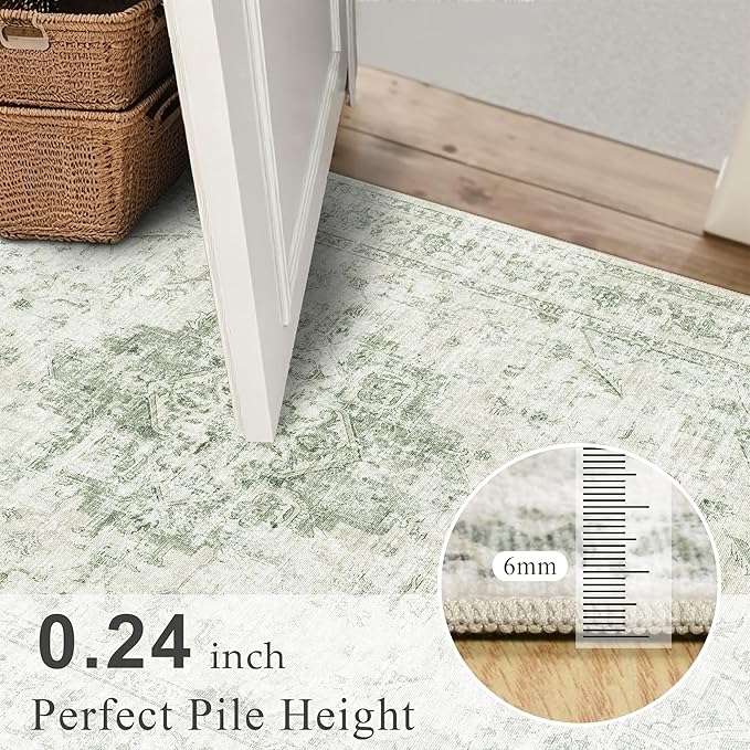 6x9 Vintage Washable Area Rugs Boho Medallion Large Distressed Retro Accent Carpet Floral Non-Slip Soft Low Pile Indoor Throw Rug for Living Room Bedroom Dining Room Office Kitchen, Green