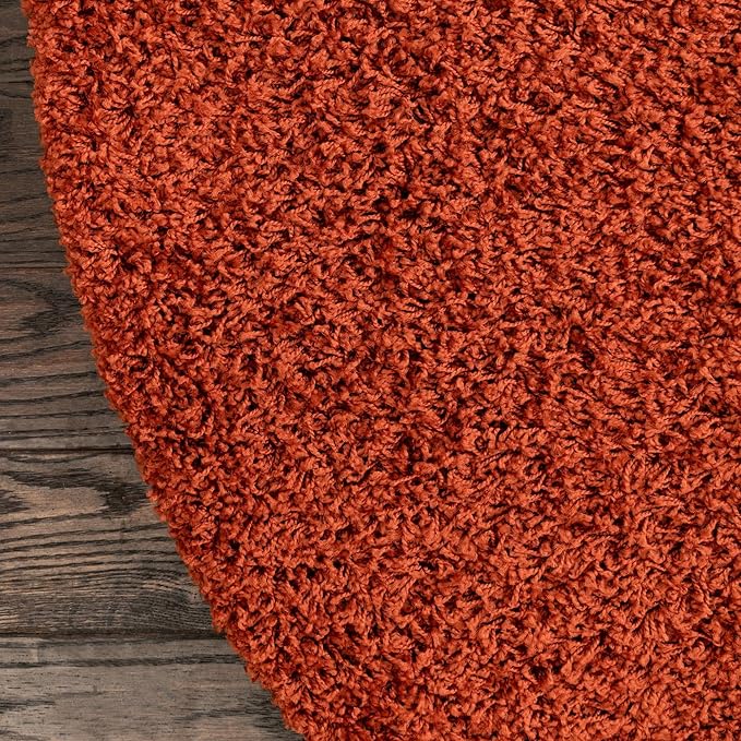 Unique Loom Solid Shag Collection Area Rug (7' 1" Round, Terracotta)