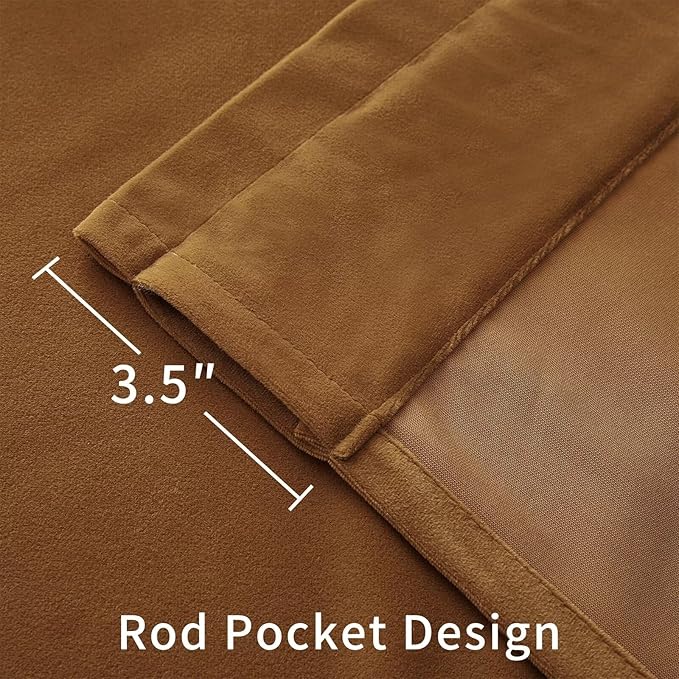 Joydeco Camel Brown Velvet Curtains 84 inch Length 2 Panels, Luxury Blackout Rod Pocket Thermal Insulated Window Curtains, Super Soft Room Darkening Drapes for Living Room Bedroom,W52 x L84 inches