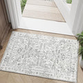 jinchan Lima 2x3 Washable Rug for Entryway - Vintage Floral Ultra-Thin Low Pile Soft Small Non Slip Distressed Indoor Door mat Accent Area Rug for Entrance Kitchen Bathroom Bedroom (2x3ft, Grey)