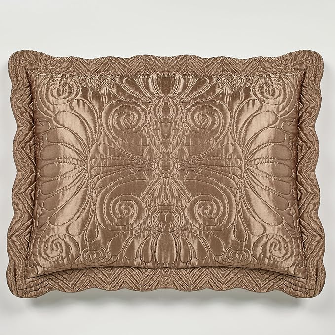 Touch of Class Portia Luxury Bedding | Rich Smoky Topaz | Premier Quilted Polyester Satin | Romantic Hand Guided Machine Quilted Scroll Design 3 Piece Set: King Oversized Bedspread & 2 King Shams