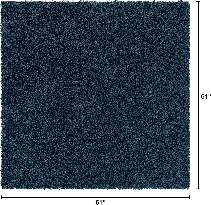 Unique Loom Solid Shag Collection Area Rug (5' 1" Square, Sapphire Blue/ Navy Blue)