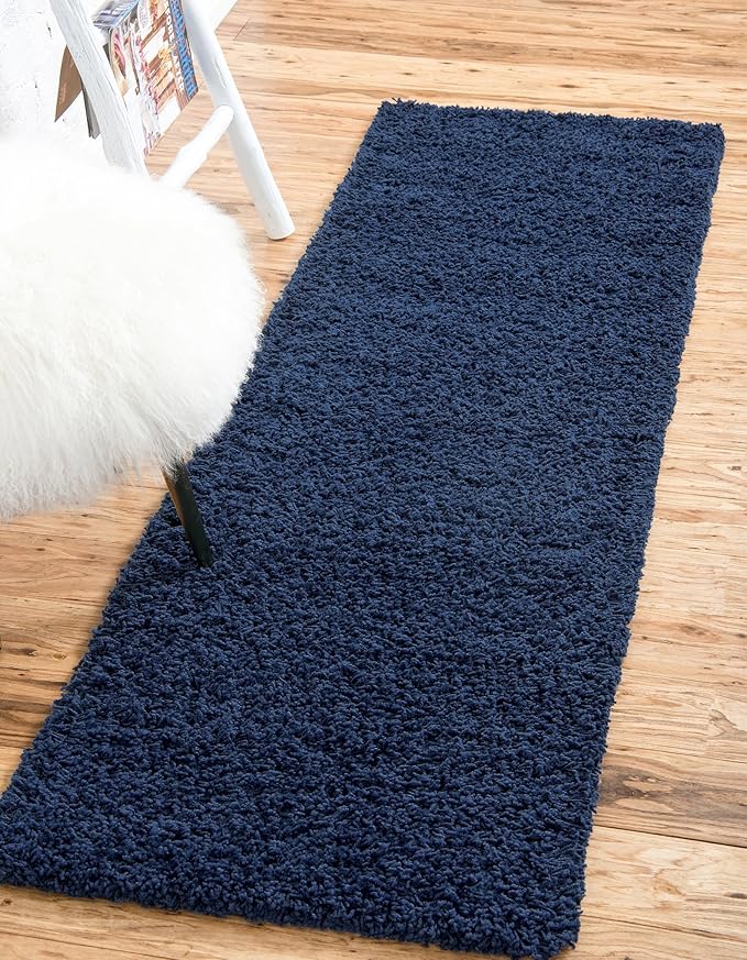 Unique Loom Solid Shag Collection Area Rug (2' 2" x 6' 5" Runner, Sapphire Blue/ Navy Blue)