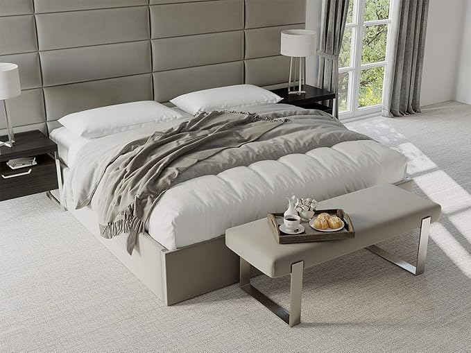 VANT Upholstered Bed Bench - Velvet Black - Brushed Nickel - Contemporary Modern, Bedroom Bench Seat, Hallway, or Entryway