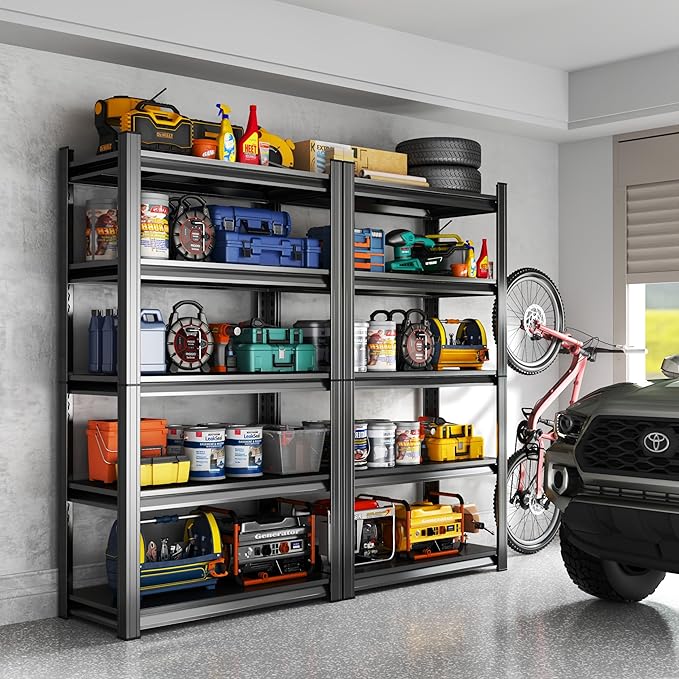 5Tier Garage Metal Shelving,3020 lbs Storage Shelves Heavy-Duty,40''W*18''D*72''H Adjustable Industrial Shelving Unit, Double-Layer Column with Reinforced Ribs for Basement Kitchens