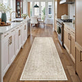 Light Brown Runner Rug 2x6 Hallway Machine Washable Kitchen Vintage Distressed Non Slip Long Carpet Indoor Retro Floral Bedroom Accent Throw Rug for Bathroom Office Laundry Dining Room