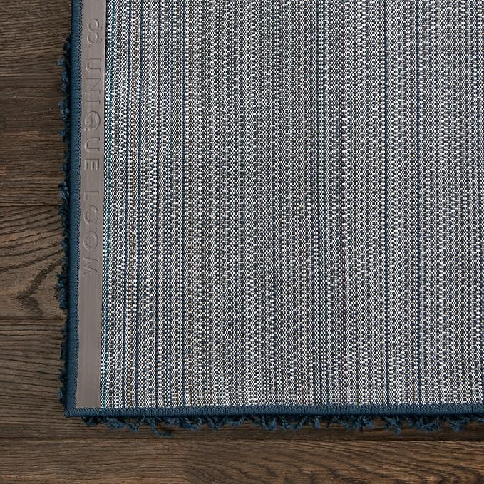 Unique Loom Solid Shag Collection Area Rug (3' 3" Square, Sapphire Blue/ Navy Blue)