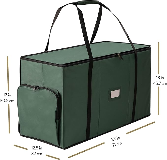 ZOBER All in One Christmas Ornament Storage Box & Decoration Container - Easy Access Removable Trays, Keeps 73 Ornaments - Adjustable Extent Area for Figurines and Pockets for Decoration - Green