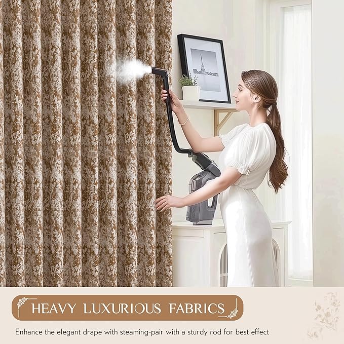 Beauoop Brown Floral Jacquard Blackout Curtains 96 Inches Long 2 Panels for Bedroom Living Room Chenille Flower Room Darkening Thermal Insulated Soundproof Grommet Window Treatments Drapes, 52x96