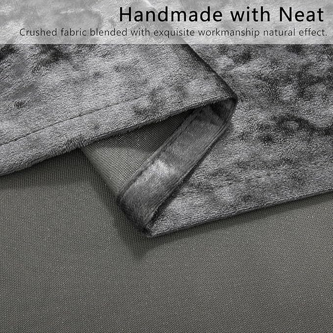 SMILETIME Grey Crushed Velvet Curtains 52x84 inch Luxurious Thermal Insulated Soundproof Drapes for Living Room Bedroom Office Soft and Durable Light-Filtering Window Treatments, 2 Panels