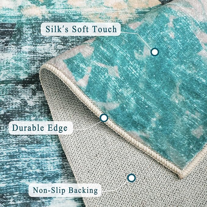 vivorug Washable Rug, Ultra Soft Area Rug 3x5, Non Slip Abstract Small Rug, Stain Resistant Rugs for Living Room Bedroom, Modern Style, Rosy Clouds
