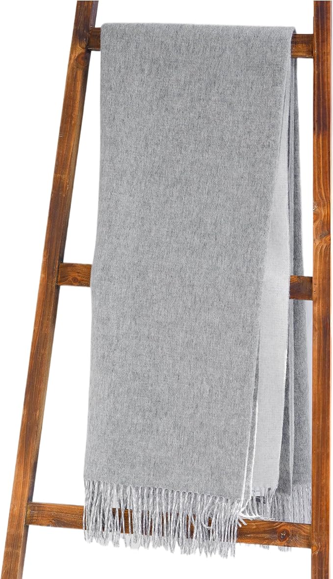 Alashan Cashmere Blend Double Faced Throw-Super Soft and Luxe Fabric- Perfect for Cozy Nights! 95% Merino Wool/5% Cashmere, 50" x 70", Great Gift Item. (Ash & White)