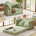 51" Loveseat Sleeper Sofa Bed, Chenille Convertible Floor Sofa Bed for Small Spaces, Folding Couch Bed with Deep Seat, 2 Pillows & Solid Frame, Pull Out Couch for Living Room, Light Green