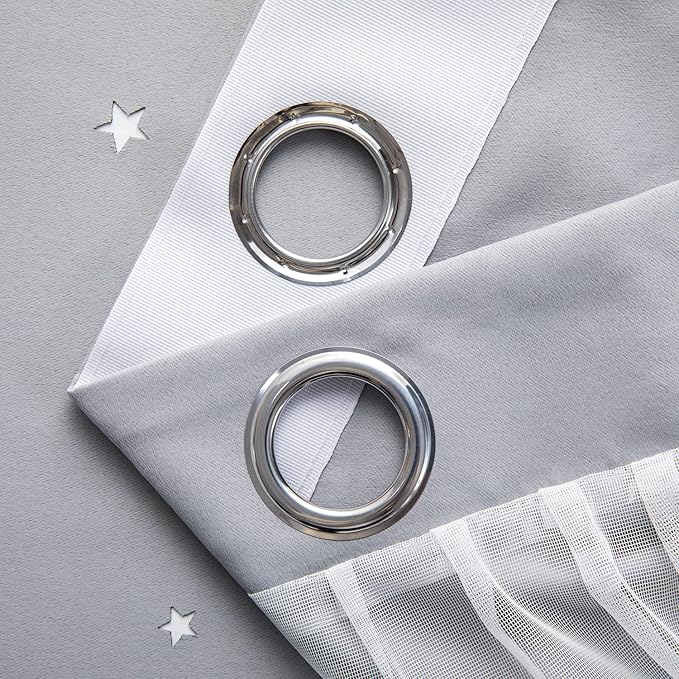 Star Blackout Double Layer Curtains - Cute Kids Bedroom & Nursery Curtains, 63 Inch Length, 2 Panels, Grey