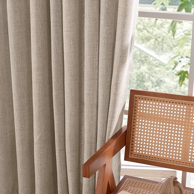 YoungsTex Linen Curtains 102 Inches Long Textured Extra Long Curtain with Bronze Grommet Privacy Light Filtering Drapes for Living Room Bedroom, Dark Oatmeal, 52 x 102 Inch, 2 Panels