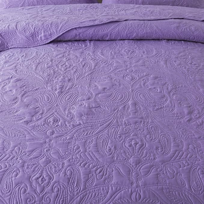HoneiLife Quilt Sets King Size - 3 Pieces Microfiber Quilt Set Lightweight Bedspreads Reversible Coverlets Rustic Bed Cover King Quilt Bedding Set All Season Quilts-Purple