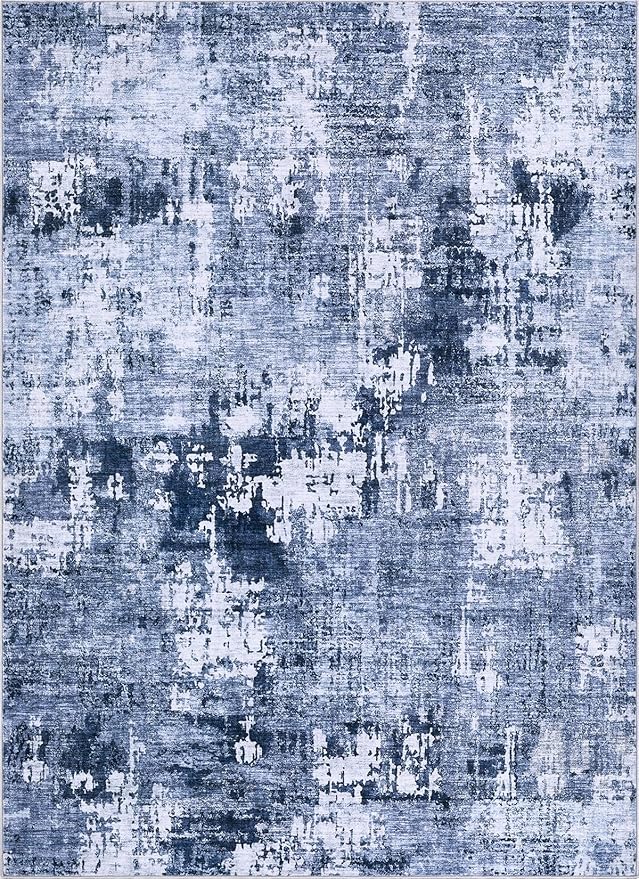 Area Rug Living Room Rugs - 6x9 Washable Large Soft Indoor Neutral Modern Abstract Low Pile Rug Carpet for Bedroom Dining Room Farmhouse Home Office - Navy Blue