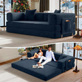 78.8" Convertible Futon Sofa Bed,Corduroy Futon Couch with Storage Pocket,Folding Pull Out Sofa,No Assembly Boneless Couch for Living Room,Navy