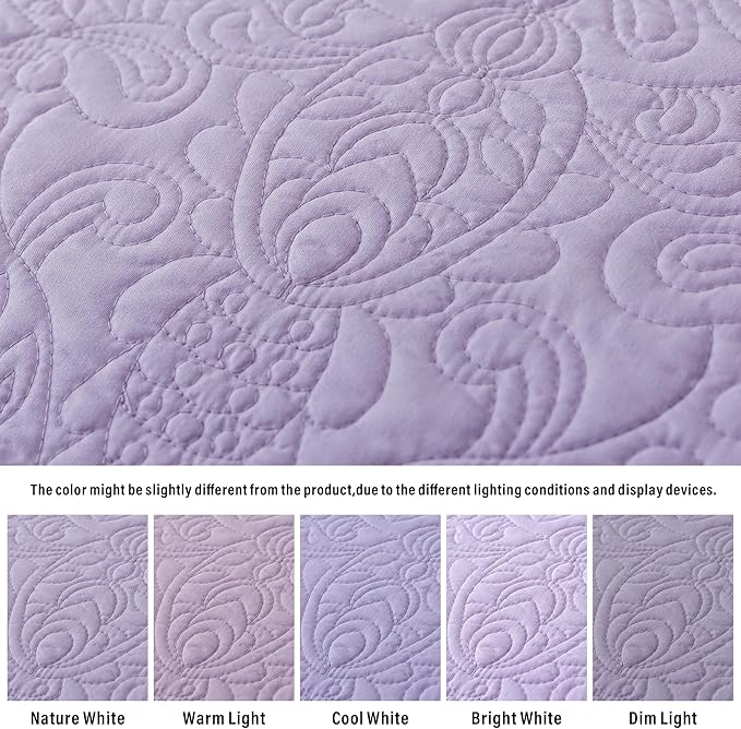 HoneiLife Quilt Sets King Size - Microfiber Bedspreads for King Bed, 3-Piece Lightweight Coverlets, Retro Bedlinen Sets, King Quilt Bedding Set All Season Use-Light Purple