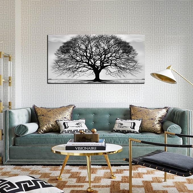 Prepeyssee Tree of Life Wall Art Large Artwork Black and White Wall Art Modern Landscape Nature Canvas Prints Decor for Living Room Bedroom Office Ready to Hang 20"x40"