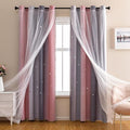 XiDi Dream Star Blackout Curtains for Kids Rooms Girl Princess Curtain for Daughter Bedroom Window (Pink Grey, W52 X L84)