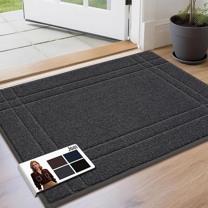 JSEI Entryway Rugs Doormat 24"x36", Non-Slip Dirt Trapper Door Mats Indoor, Washable Absorbent and Stain Resist Welcome Floor Mat for Front Door, Dog Door Mat, Muddy Wet Shoes & Paws, Dark Grey