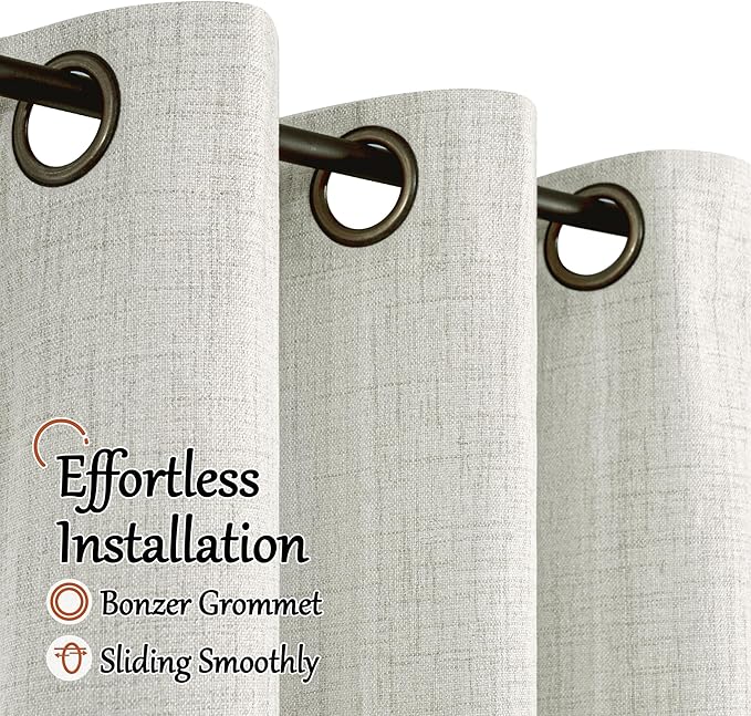 Short Blackout Curtains 45 Inch Length 2 Panels, Thermal Insulated Total Light Blocking Linen Window Curtains for Farmhouse Bedroom Basement, Bronze Grommet, Light Grey, Each 52" Wide