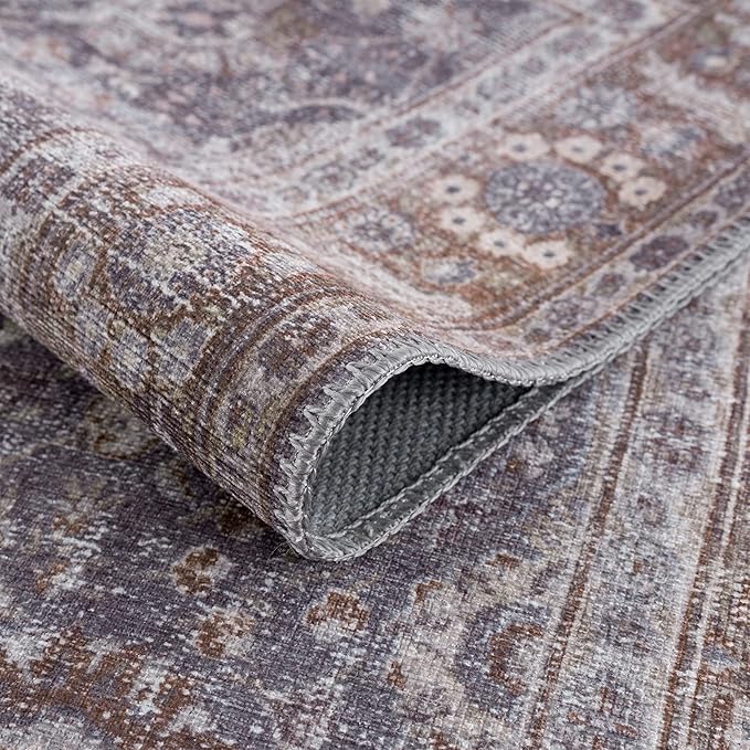 Bloom Rugs Washable 6' x 9' Rug - Brown/Dark Gray Traditional Area Rug for Living Room, Bedroom, Dining Room, and Kitchen - Exact Size: 6' x 9'