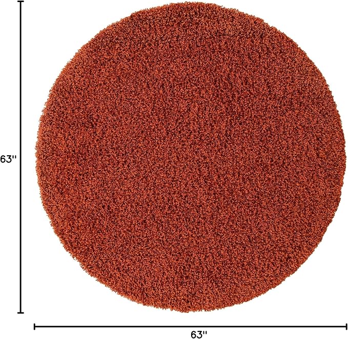 Unique Loom Solid Shag Collection Area Rug (5' 3" Round, Terracotta)