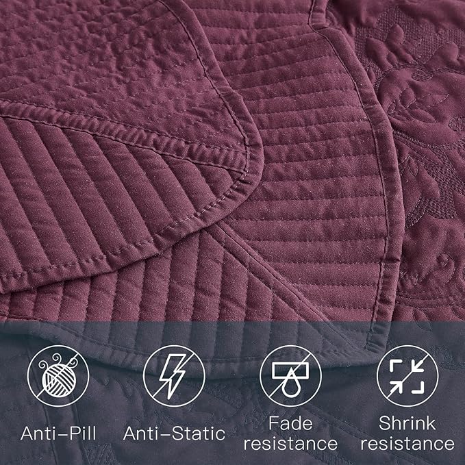 CHIXIN Oversized Bedspread Coverlet Set King Size - Lightweight Bedding Cover - Beautiful Stitching - 5 Piece Reversible Bedspread - Gorgeous Damask Paisley Pattern (King, Purple)
