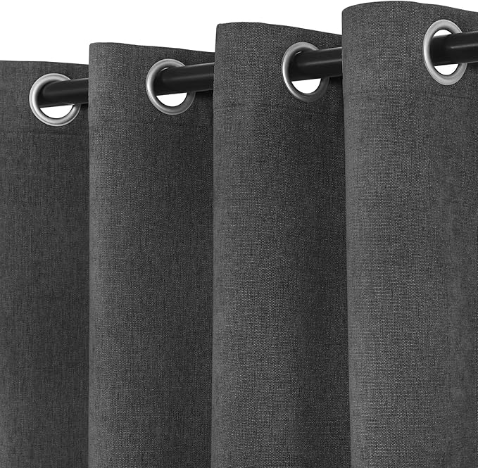 Macochico 100% Blackout Chenille Curtains for Living Room Classic Chenille Window Curtain Panels Thermal Drapes for Bedroom Hotel Grommet Curtains with Tieback Dark Grey 84" Wx96 L 1 Panel
