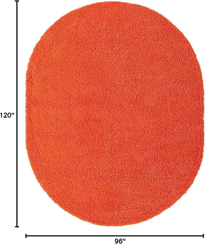 Unique Loom Solid Shag Collection Area Rug (8' x 10' Oval, Tiger Orange)