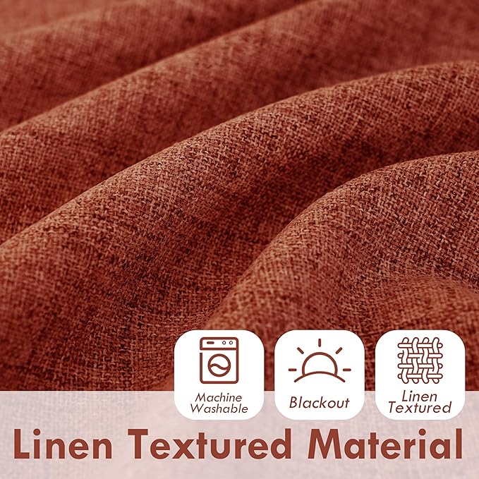 DriftAway Double Layer Linen Blackout Tie Up Curtains Thermal Insulated Fully Lined Balloon Roman Shade Bathroom Window Adjustable Rod Pocket for Small Window 39 Inch by 55 Inch Burnt Orange