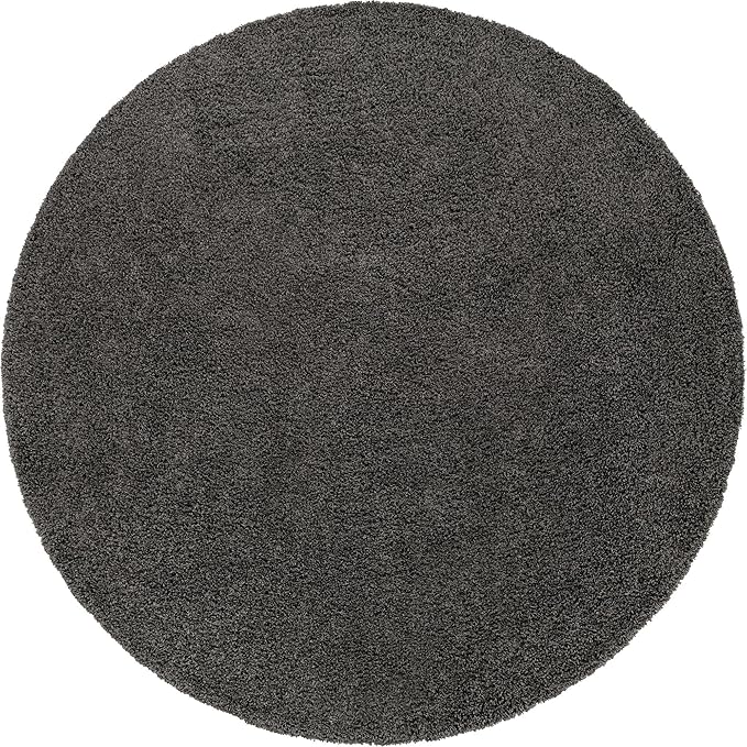 Unique Loom Solid Shag Collection Area Rug (12' 4" Round, Graphite Gray)