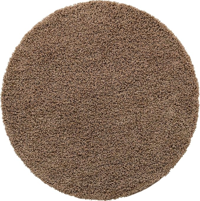 Unique Loom Solid Shag Collection Area Rug (5' 1" Round, Sandy Brown)