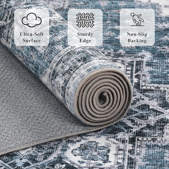 Area Rug 2x3 Entryway Rug Soft Washable Doormat Non Slip Low Pile Lightweight Carpets Indoor Faux Wool Small Rug for Entrance, Kitchen, Bedroom, Living Room