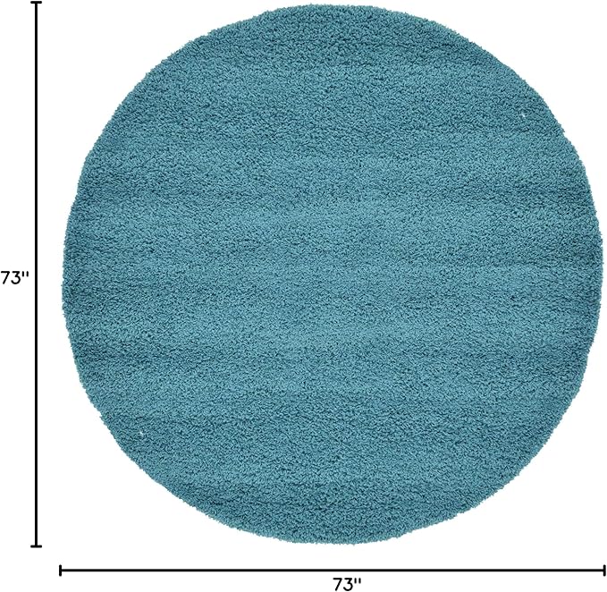 Unique Loom Solid Shag Collection Area Rug (6' 1" Round, Deep Aqua Blue)