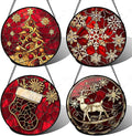 Stained Glass Window Hanging 4 Pcs Set Red Christmas Elk Snowflakes Large 15" - Deer Suncatcher Door Garden Sun Catcher Decor Birthday for Mom Woman Nana Men Friend