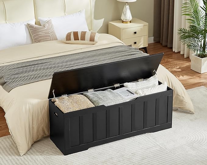 51.2" Storage Chest Extra Large,Storage Bench with 2 Safety Hinges,Shoe Bench,51.2 * 15.7 * 19.1 inches,Wooden Trunk for Bedroom,livingroom,entryway,Supports 220 lb,Easy Assembly(Black).