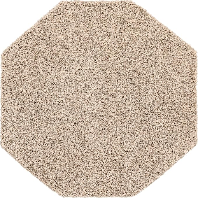 Unique Loom Solid Shag Collection Area Rug (6' 1" Octagon, Taupe)