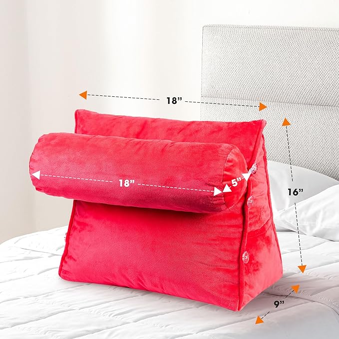 Cheer Collection Reading Wedge Pillow - Adjustable Wedge Reading Pillow with Neck Support, Hollow Fiber-Filled Backrest Pillow for Reading, Gaming, and TV Watching, Hot Pink